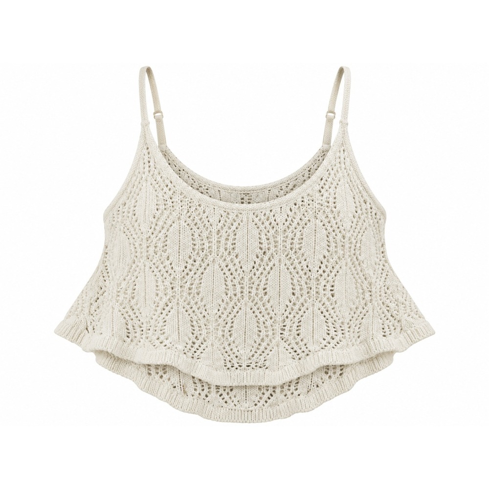 Vestique Crochet Knit Pointed Hem Cami Hippie Cream Boho Festival Women XS/S